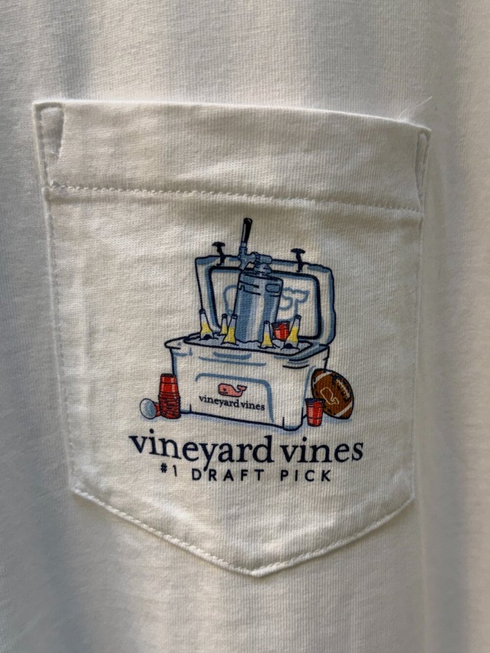 Vineyard Vines #1 Draft Pick Long Sleeve T-Shirt White Pocket Size Medium - Picture 5 of 6